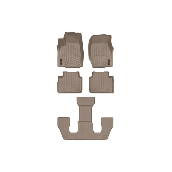 WeatherTech Custom Fit FloorLiners compatible with 2022-2024 Jeep Grand Cherokee L - Complete Set (1st, 2nd (2-Piece) & 3rd Row), Tan