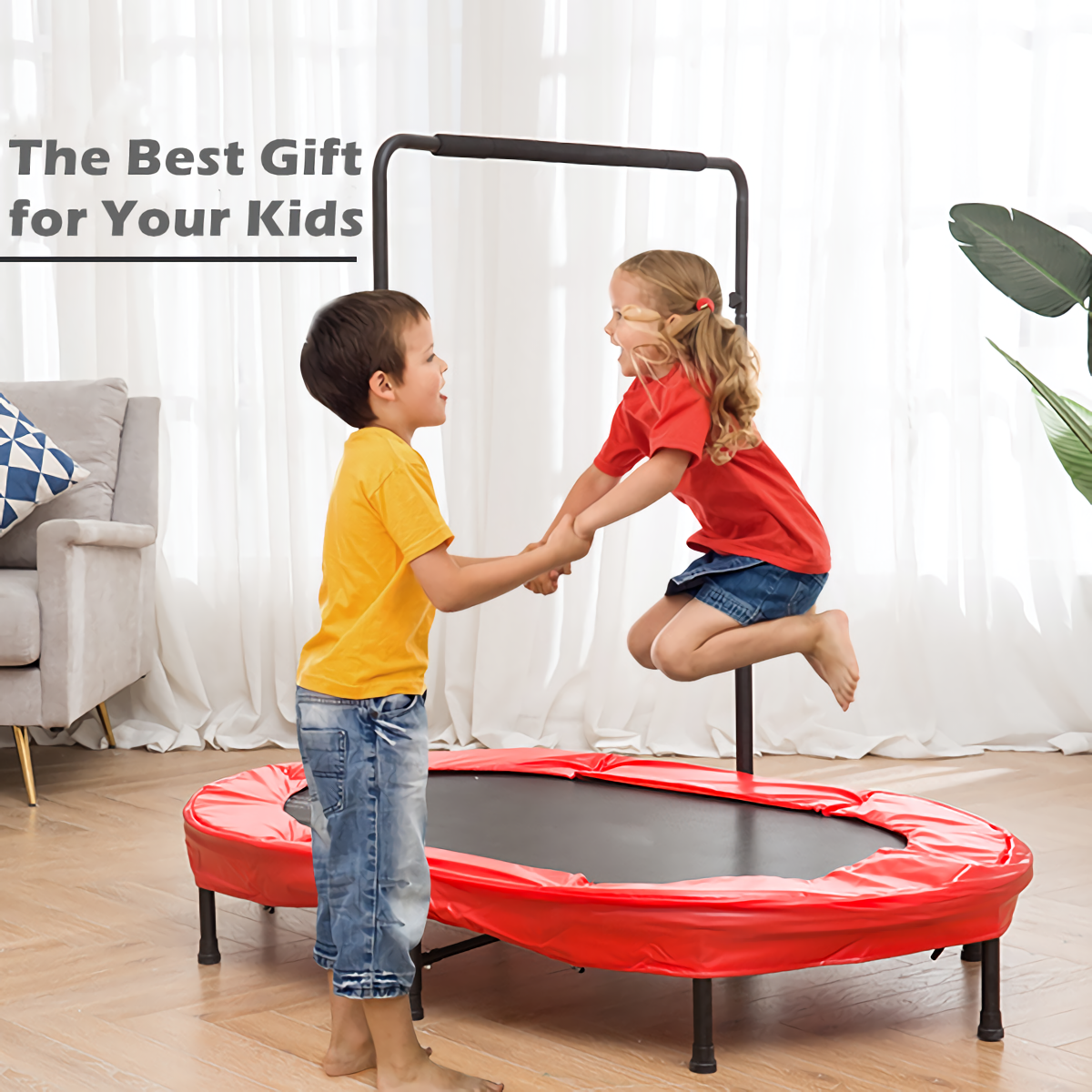 Mini Rebounder Trampoline with Adjustable Handle for Two Kids, Parent-Child Trampoline - image 1 of 7
