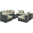 thumbnail image 2 of Modway Sojourn 7-Piece Aluminum and Rattan Patio Sectional Set in Canvas/Beige, 2 of 8