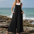 thumbnail image 3 of Women's Casual Wide Leg Jumpsuit Sleeveless Loose Fit Summer Romper with Pockets, 3 of 6