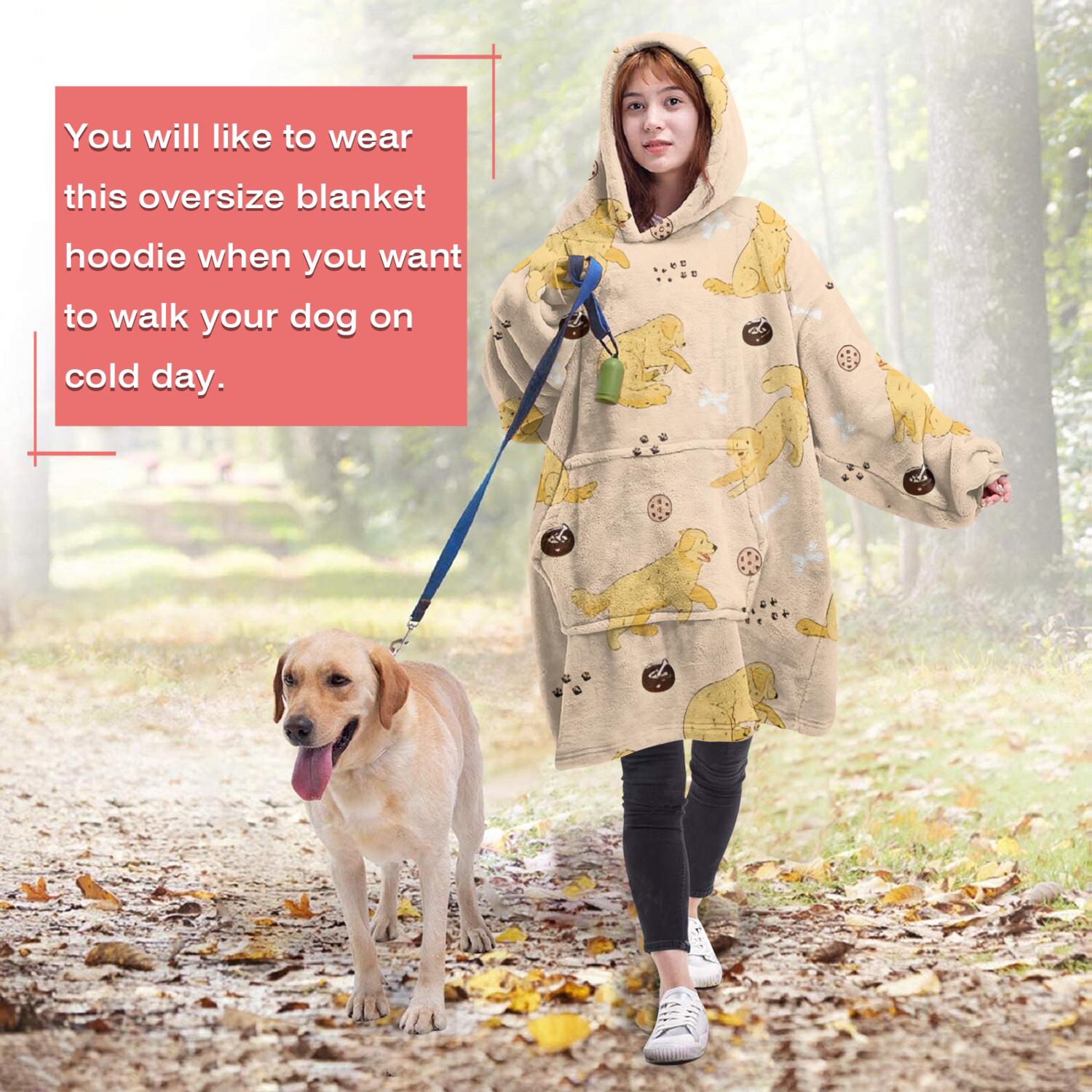 Golden Retriever Wearable Oversized Blanket,Wearable Blanket Hoodie for Adults,Cozy Hooded Blankets with Super Pockets,Super Warm Fuzzy Pullover for Women & Men
