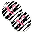 thumbnail image 1 of Monogram Initial N Zebra Stripe & Pink Set of 2 Cup Holder Car Coaster, 1 of 1