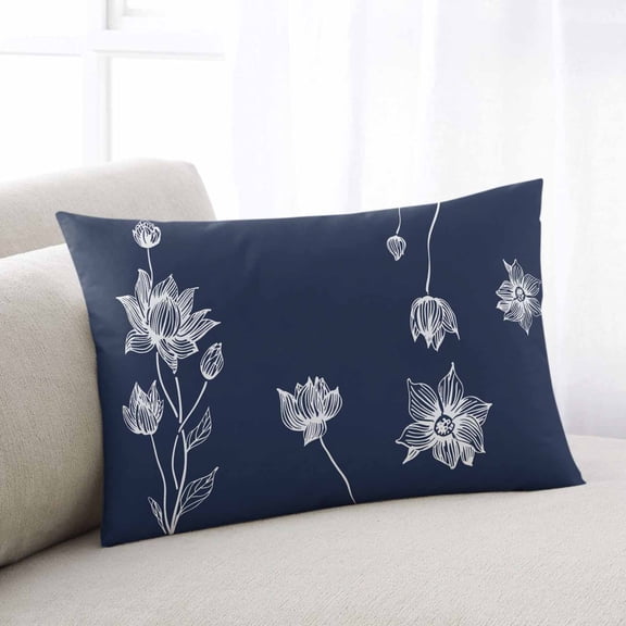 Navy Blue White Floral King Pillow Covers, Abstract Art Summer Botanical Soft Breathable Throw Pillow Cases with Invisible Zipper, Decorative Pillowcase Pillows Protectors for Sofa Bed Couch 20"x36"