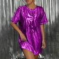 thumbnail image 4 of Delayuji Women's Oversized T-shirt Drop Shoulder Spring Outfits Loose Tee Dress Long T Shirt Summer Concert Music Festival Glittering Nightclub Purple, 4 of 7