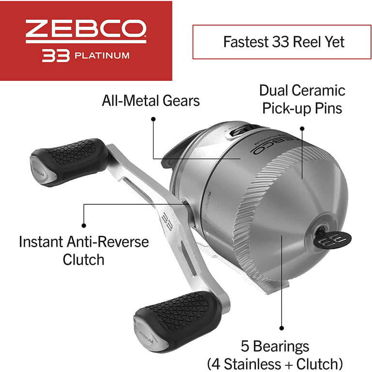 Zebco 33 Platinum Spincast Fishing Reel, Size 30 Reel, Changeable Right- or  Left-Hand Retrieve, All-Metal Construction, 4.7:1 Gear Ratio, Pre-spooled