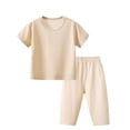 thumbnail image 2 of Mifsaly Toddler Kids Ribbed Knit Pajamas Sets Short Sleeve Crewneck Tops And Sleeping Pants Girls Boys Soft Comfort Breathable Cotton Sleepwear, 2 of 6