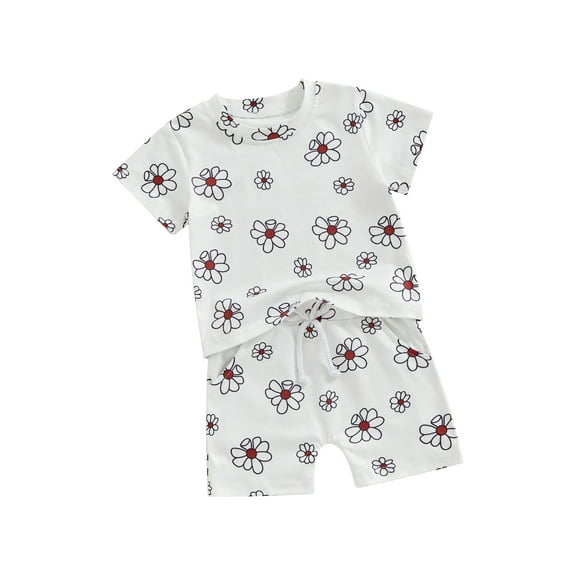 JYYYBF Baby Girl 2Pcs Summer Outfits Short Sleeve Floral Print Tops Short Pants Set Infant Clothes