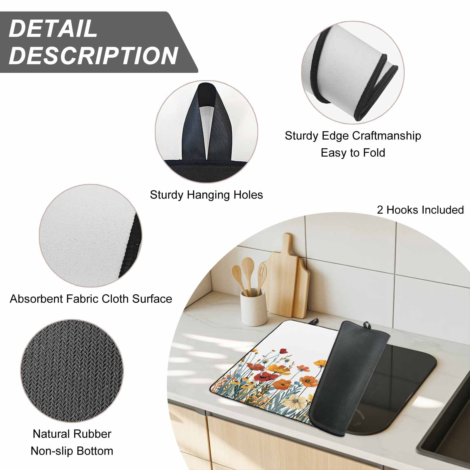 Spring Floral Stove Top Cover for Electric Stove, Heat-proof & Non Slip Glass Top Stove Cover Protector, Watercolor Elegant Botanical Summer Kitchen Flat Cooktop Rubber Mat 24x21 Inches