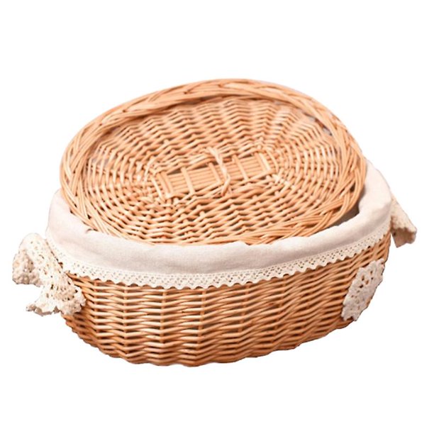 Wicker Rattan Storage Basket with Lid Room Decor Toy Debris Finishing Storage Tool Storage Basket S
