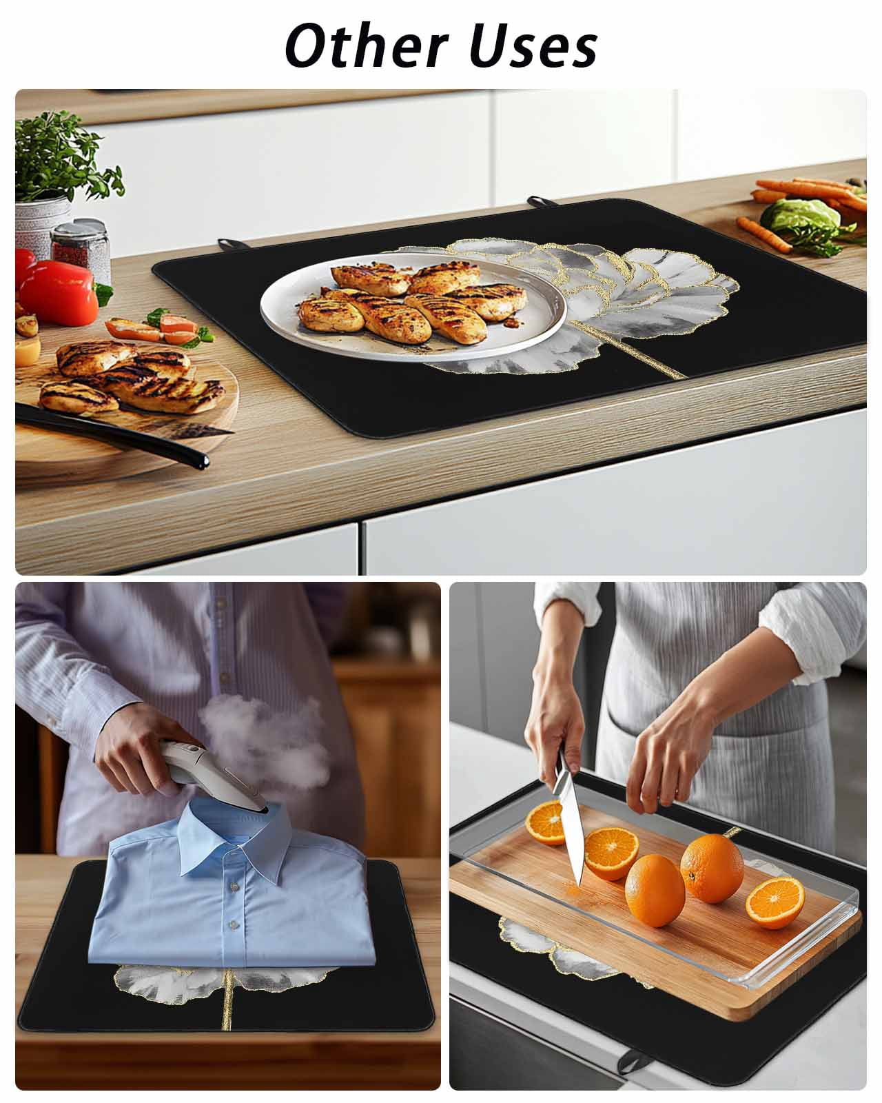 Stove Top Covers for Electric Stove, Flower Black Glass Stovetop Cover Protector, Gold White Abstract Floral Aesthetic Induction Cooktop Protector Oven Mat for Kitchen Countertop 24"x21"