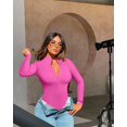 thumbnail image 2 of Women's 2 Piece Bodysuits Sexy Ribbed One Piece Zip Front Long Sleeve Tops Bodysuits, 2 of 6