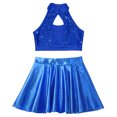 thumbnail image 3 of YONGHS Sparkle Dance Outfit for Girl Ballet Jazz Hip Hop Dance Crop Top with Pleated Skirt Set Royal Blue 10, 3 of 5