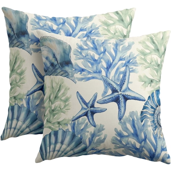 Beach Theme Pillow Covers 16x16 Inch Coastal Starfish Coral Outdoor Throw Pillows Set of 2 Summer Ocean Nautical Pillowcases Rustic Cushion Covers for Couch Home Decor