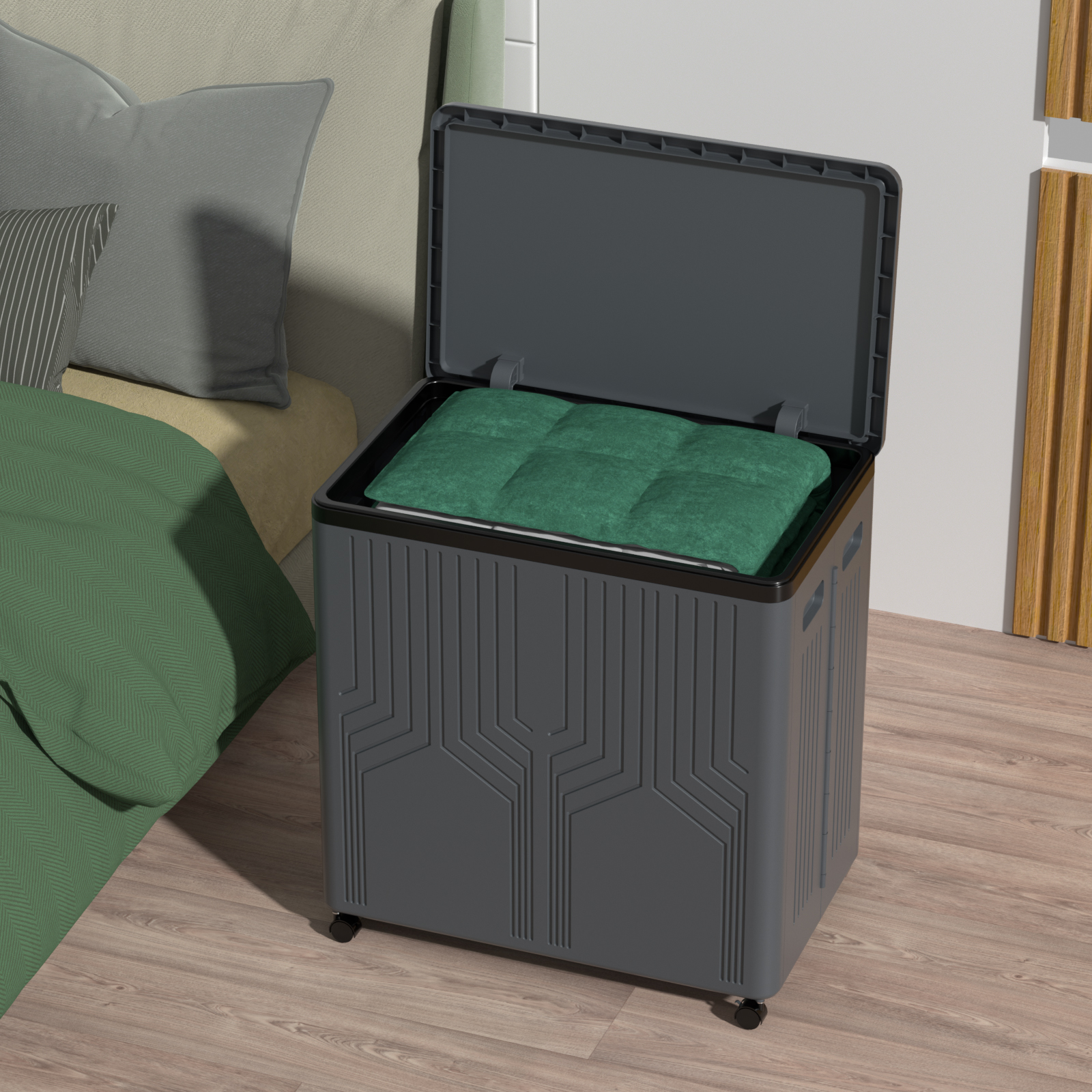 Doryh 120 L Double Plastic Laundry Hamper with Wheels, Collapsible 2 Section Laundry Hamper with Lid, Grey