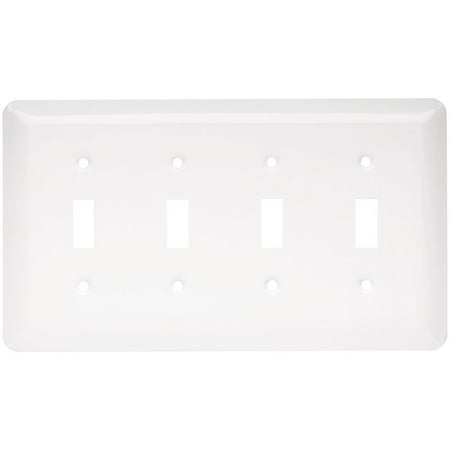Quad Switch Cover Plate - 126432 Stamped Steel Round Quad Toggle Switch Wall Plate / Switch Plate / Cover, White, Wall Plate By Brainerd Ship from US