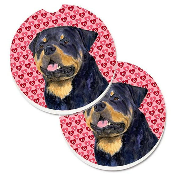 Rottweiler Hearts Love & Valentines Day Portrait Set of 2 Cup Holder Car Coaster