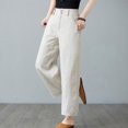 thumbnail image 2 of Timegard Cotton Linen Pants for Women Elastic High Waist Wide Leg Lightweight Fall Casual Loose Trousers, 2 of 7