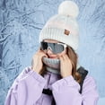 thumbnail image 2 of ievspot 1 Set Women Winter Hat And Scarf Set Plush Ball Decor Contrast Color Thick Plush Line Outdoor Ski Skating Cycling Neck Cover Cap Set, 2 of 8