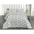 thumbnail image 2 of Ambesonne Floral Quilted Coverlet 2 Pcs, Achromatic Colors of Flowers, Twin Size, White Grey, 2 of 4