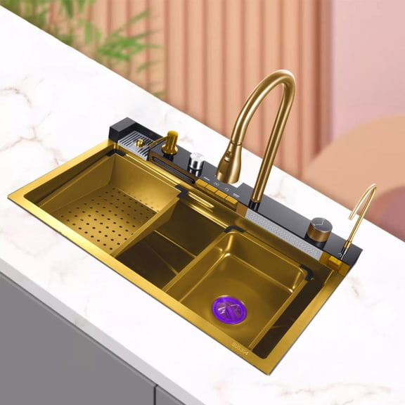 Heavy Duty Drop In Kitchen Sink, 31.5 x 17.7 inch Multifunctional Drop In Sink, Top Mount Design with Accessories and Pull-Down Faucet