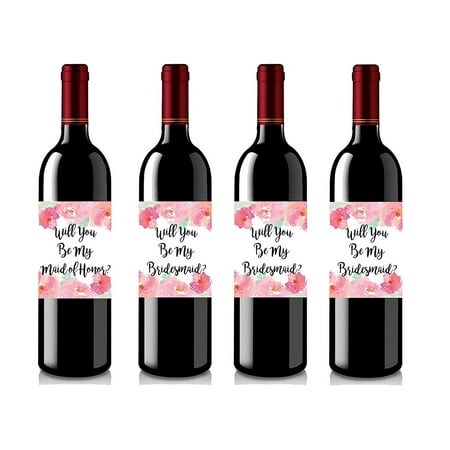 Set of 4 Wine Bottle Labels - Will You Be My Bridesmaid - Will You Be My Maid of Honor - Wine Labels Bridesmaid Gifts - Maid of Honor