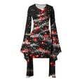 thumbnail image 3 of Hvot&aat Women's Christmas Dress Batwing Long Sleeve Round Neck Hip Skirt Vintage Holiday Party Dress, 3 of 4