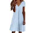 thumbnail image 2 of ChaoHeng Dresses for Women for Solid Linen V Neck Button Short Sleeve Mid Calf Breathable Summer Casual Dress Sky Blue XXXXL, 2 of 7