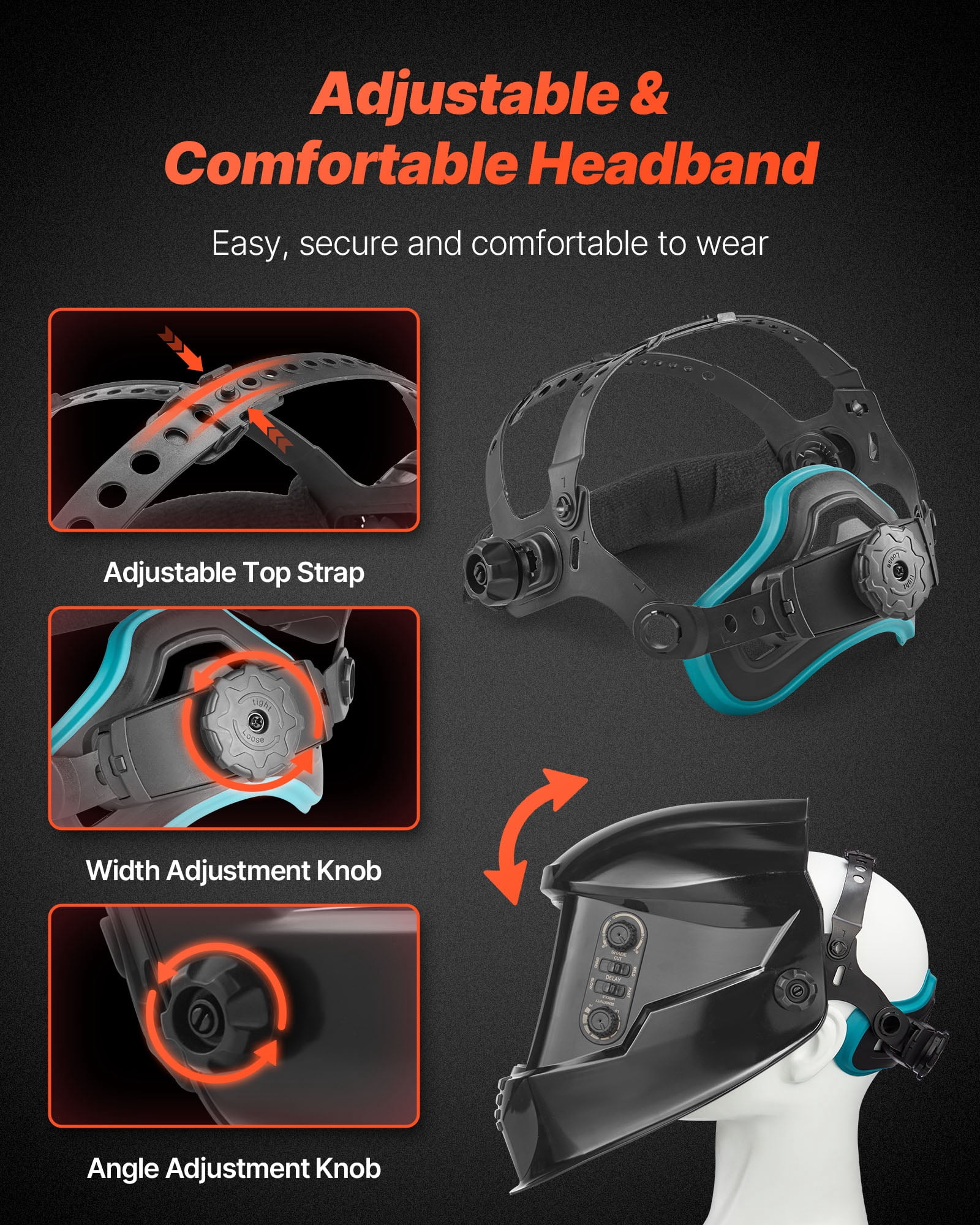 VEVOR Welding Helmet Auto Darkening, 3.94" x 3.74" True Color Welding Hood, 1/1/1/1 Solar-Powered Welder Mask 4 Arc Sensors,Wide Shade 4/5-9/9-13 for TIG MIG ARC Weld Grinding Cutting - METIS Series