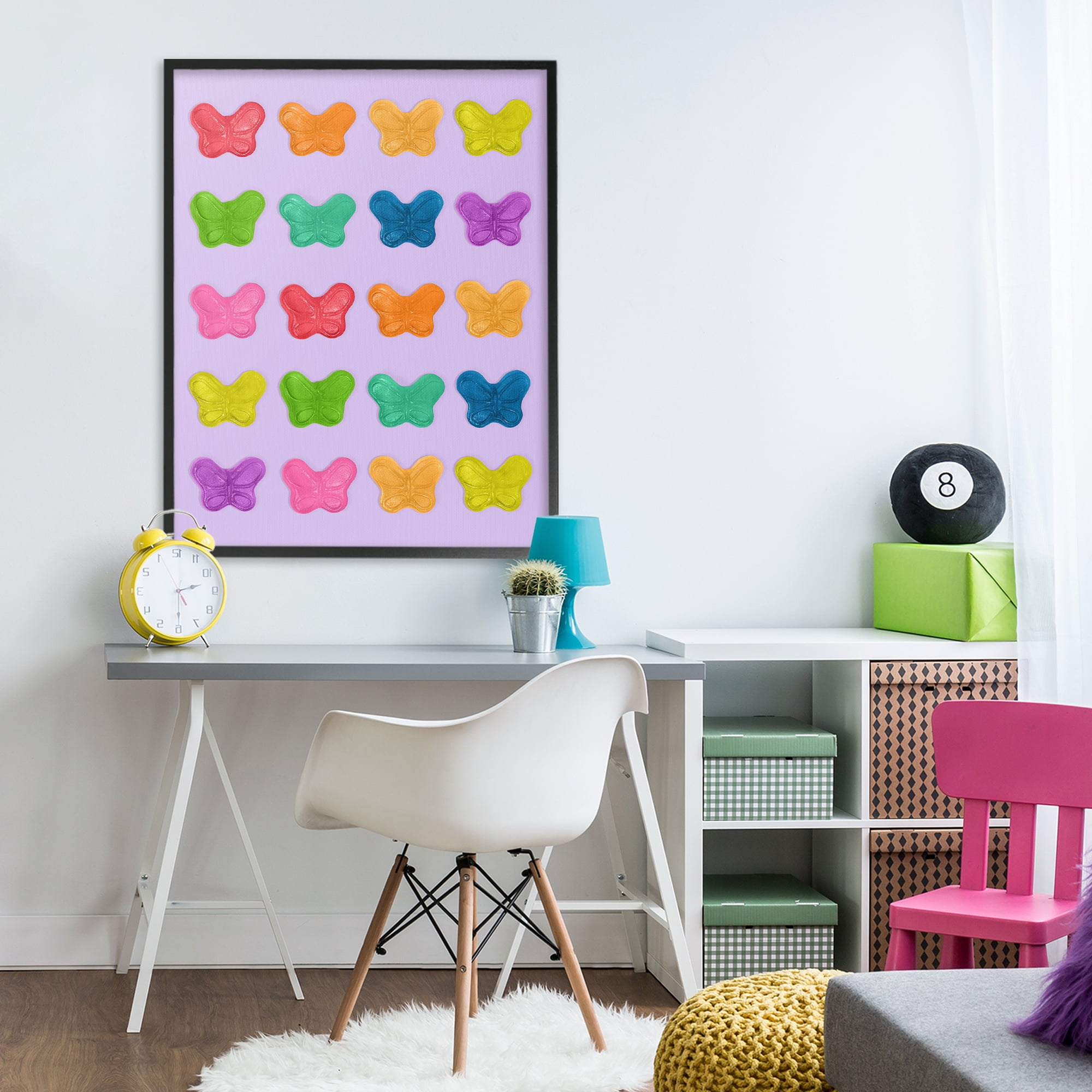Stupell Industries Colorful Butterflies on Lilac Black Framed Giclee Art, design by LISH Creative