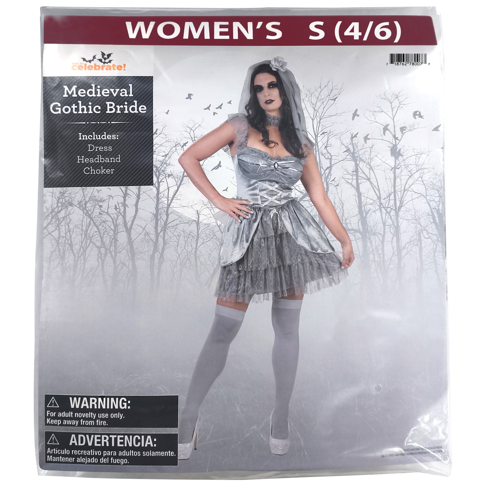Medieval Gothic Bride Halloween Costume for Adults, Women's Size S (4/6), by Way to Celebrate