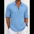 thumbnail image 2 of Camisas Clásicas de para Hombre, de Larga, con Solapa y Botones, Informales, para Playa y Verano. Azul L, 2 of 4
