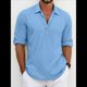 thumbnail image 2 of Camisas Clásicas de para Hombre, de Larga, con Solapa y Botones, Informales, para Playa y Verano. Azul M, 2 of 4