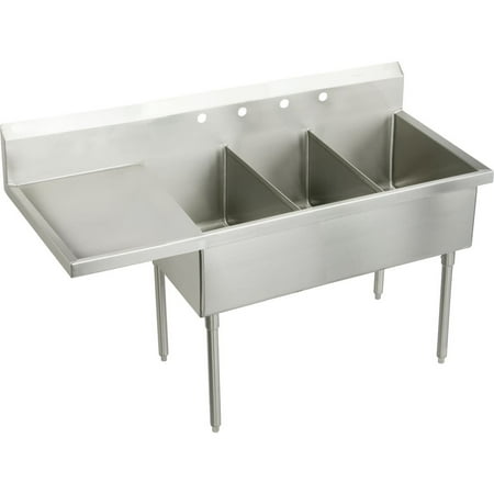 Elkay Wnsf8372lof Weldbilt 97-1/2" Triple Basin Free Standing Stainless Steel Utility Sink