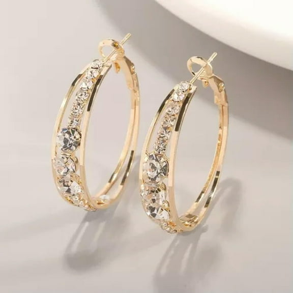 Women Luxury Wedding 925 Silver,Gold Hoop Earring Cubic Zircon Jewelry A Pair