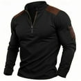 thumbnail image 2 of Men Shirts Zipper-up T-shirt V-Neck Long Sleeve Plus Size Solid Color Workout Casual Loose Outdoor Sport Shirt for Men Black XXL, 2 of 4