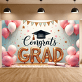 thumbnail image 6 of Gold Theme Graduation Banner Pink White Balloons Grad Party Backdrop Star Decor Graduation Cap Design Graduation Background for Graduation Party College Graduation Photo Shoot, 6 of 9