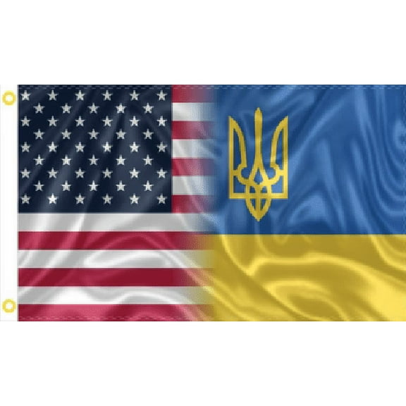 3X5 USA UKRAINE TRIDENT FRIENDSHIP 100D FLAG BANNER GROMMETS