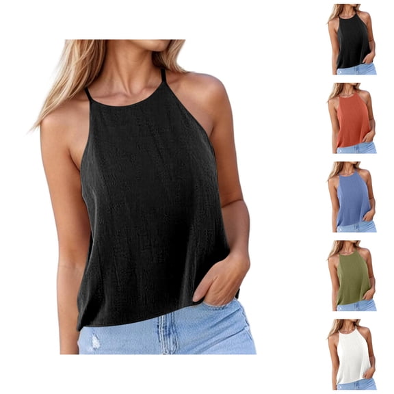 Summer Halter Crop Tank Tops for Women Open Back Sleeveless Tee Shirts Y2k Going out Tops Beach Camisole