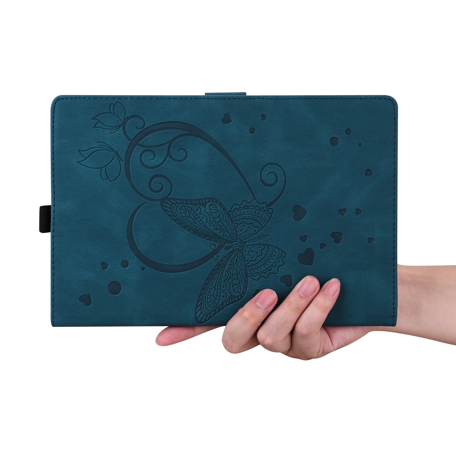 Allytechgroup iPad Pro 11 M4 2024 Case, PU Leather Folio Stand Bumper Anti-Scratch Kickstand Butterfly Embossed Shockproof Slim Fit Pencil Holder Case Cover for Apple iPad Pro 11" 2024, Blue