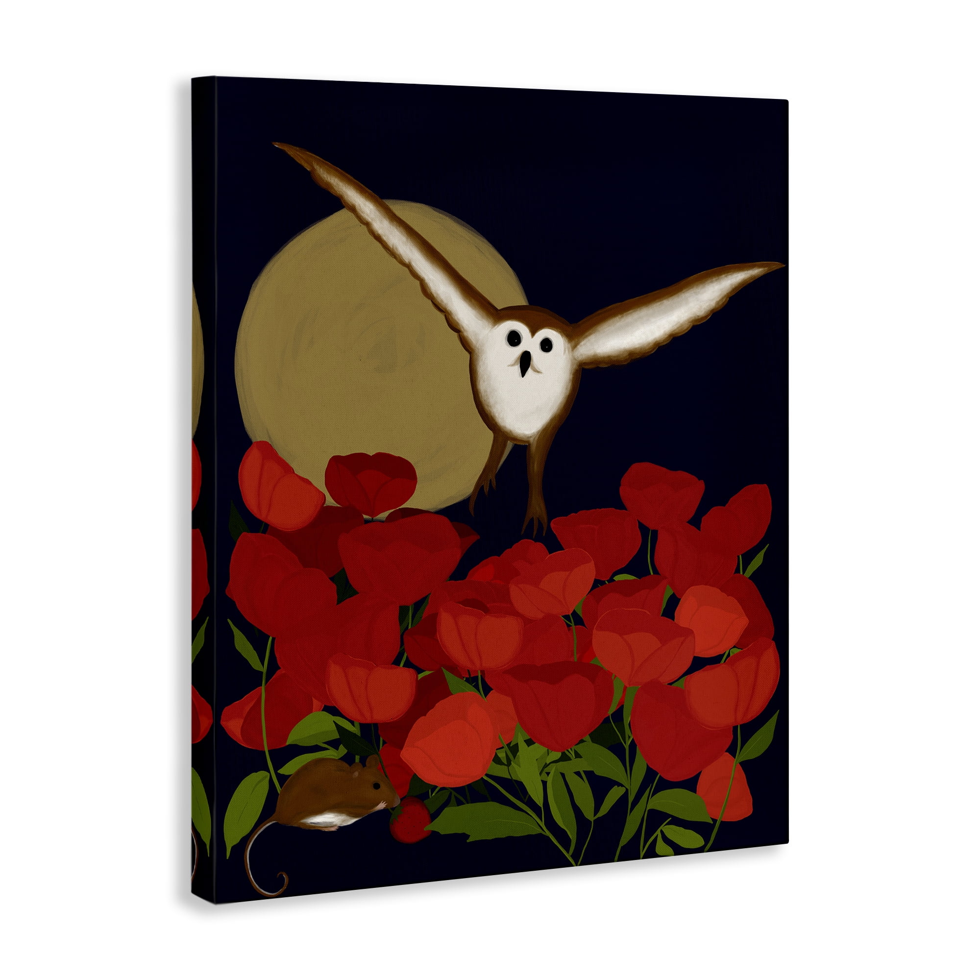 Stupell Industries Owl over Poppy Field Animals Painting Wrapped Canvas Art Print Wall Art, 16 x 20