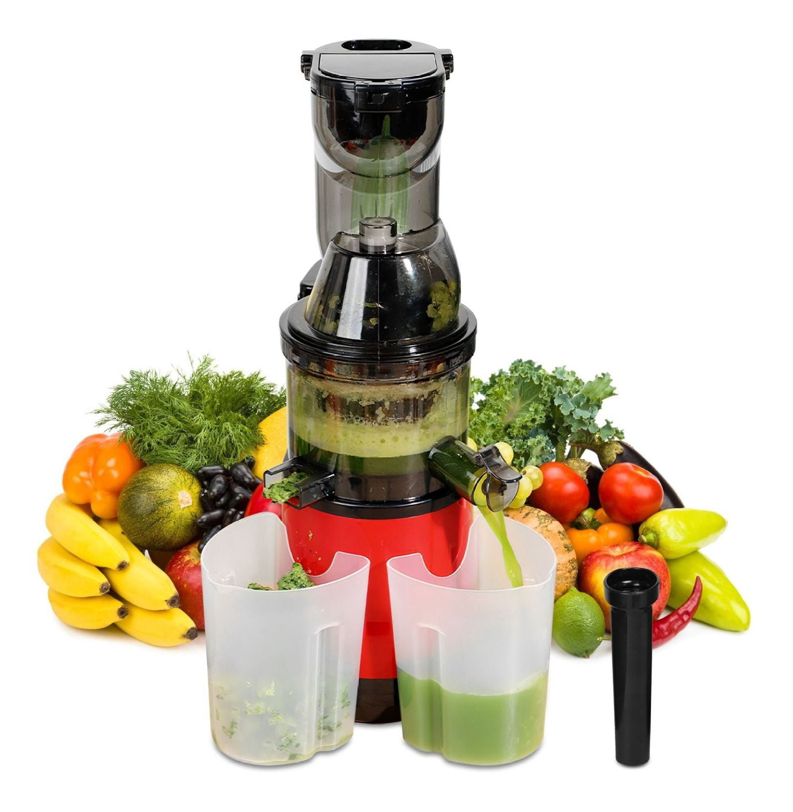 Cold Press Juicer Machine 300W Electric Slow Masticating Juicer for Whole Vegetable and Fruit with Reverse Function 2 Containers Cleaning Brush Clear Marks Easy Cleaning