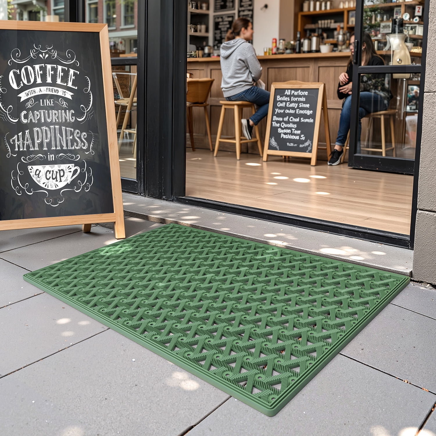 PABUBE Outdoor Doormat , Waterproof and Heavy Duty Doormat for Outside, Low Pile Dirt Trapper Rubber Outdoor Mat and Non-Slip Welcome Mat for Front Doors, 19" x 29", Green