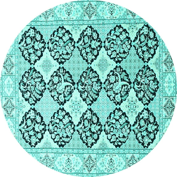Ahgly Company Machine Washable Indoor Round Persian Turquoise Blue Traditional Area Rugs, 7' Round