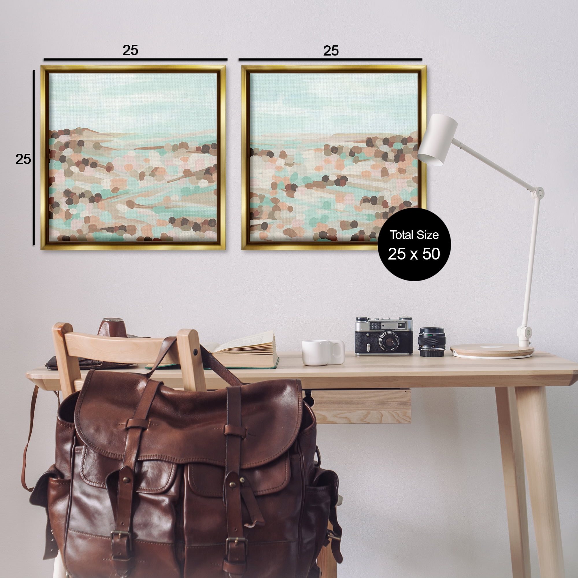 Stupell Industries Mint Pastel Abstract Vista Landscape & Nature Painting Gold Floater Framed Canvas Art Print Wall Art, 25 x 25, Set of 2