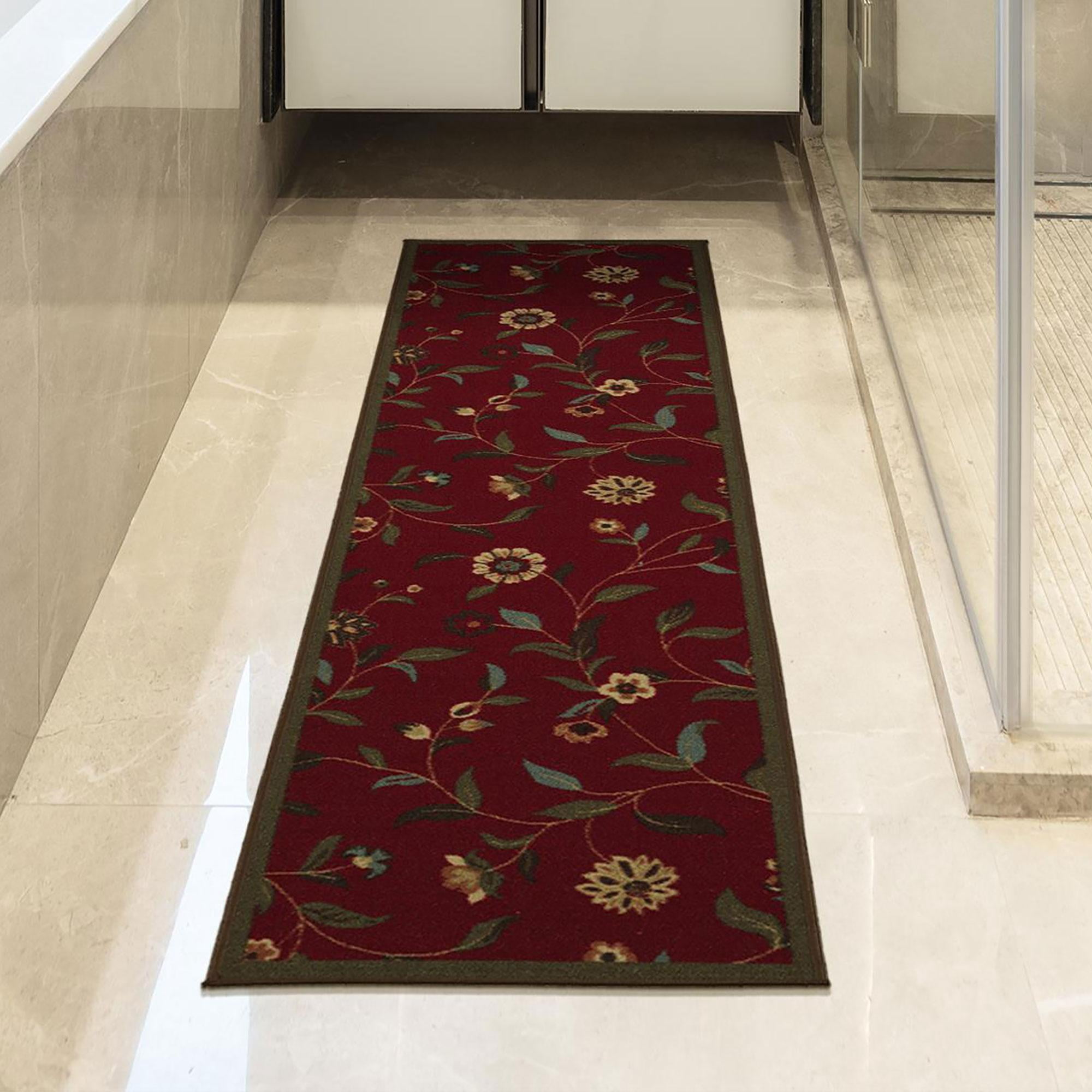Ottomanson Floral Kitchen Runner Rug 1'10" x 6' - Non Slip Low Pile Carpet, Red