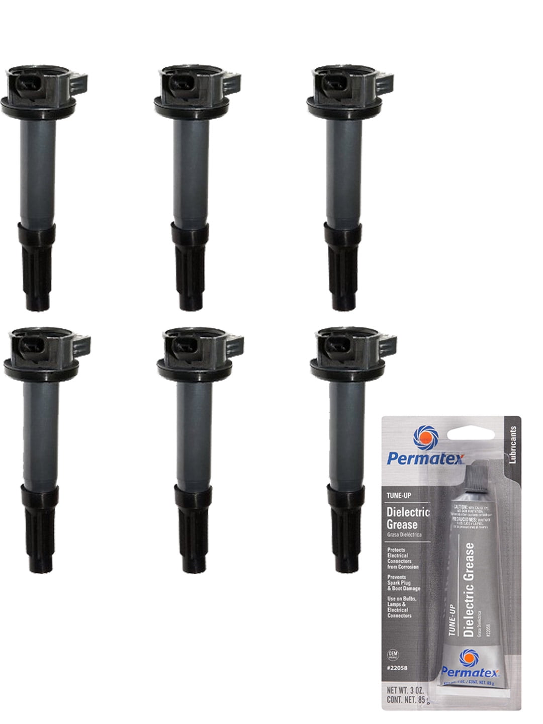 Set of 6 Ignition Coils and Permatex 22058 Dielectric TuneUp Grease