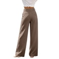 thumbnail image 6 of Qulqfy Linen Pants for Women Wide Leg Baggy High Waisted Petite Casual Khaki Button Palazzo Pants L, 6 of 8