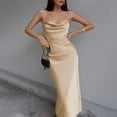 thumbnail image 2 of Xmarks Women's Spaghetti Strap Cowl Neck Long Slip Satin Silk Midi Dress Beige S-3XL, 2 of 3