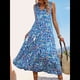 thumbnail image 5 of Vestido de Verano para Mujer, Sin Mangas, Bohemio, Floral, con Escote en V, Lazo Frontal, Flecos y Fluido Azul S, 5 of 8