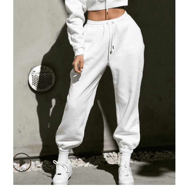 Women's Loose Sweatpants Elastic Waist Drawstring Solid Color Jogger Pants  